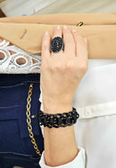 Pulseira Medina jet com couro e elos preto