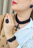 Pulseira Medina jet com couro e elos preto