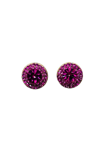 Brinco Maria Isabel oval com pedras fuchsias banhado no ouro velho