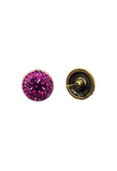 Brinco Maria Isabel oval com pedras fuchsias banhado no ouro velho