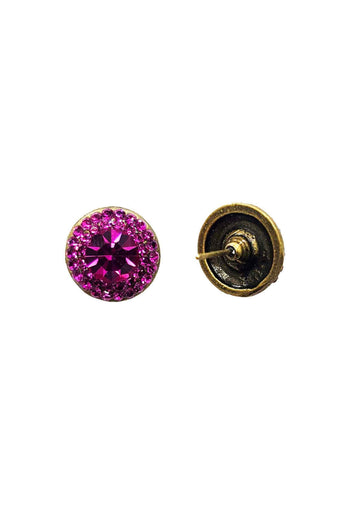 Brinco Maria Isabel oval com pedras fuchsias banhado no ouro velho