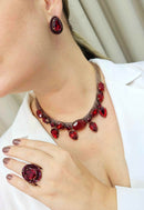Colar Romana Vermelho com malha vintage e pedras vermelhas