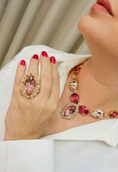 Anel Jasmine dourado com pedras pêssego
