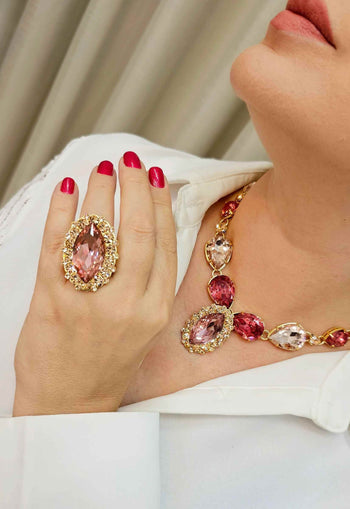 Anel Jasmine dourado com pedras pêssego