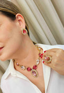 Anel Jasmine dourado com pedras pêssego