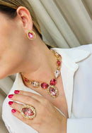 Anel Jasmine dourado com pedras pêssego