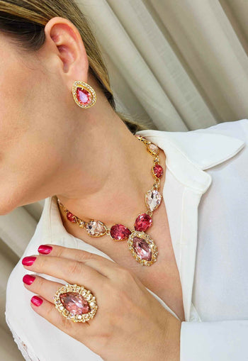 Anel Jasmine dourado com pedras pêssego