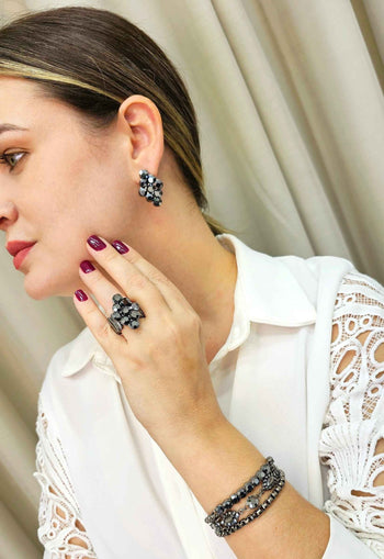 Anel Estilo com pedras hematite