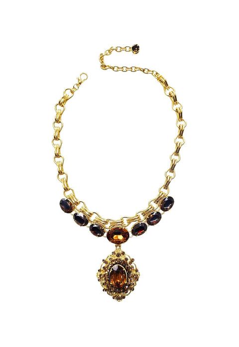 Colar Gerusa gold luxo com pingente e pedras douradas