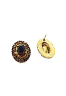 Brinco Gerusa gold oval com pedras marrom banhado no dourado