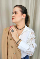 Colar Choker desejo com pedras black diamond banhada no onix