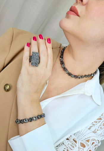 Pulseira Choker desejo com pedras black diamond banhada no onix