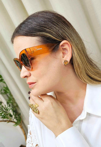 Óculos de Sol Maria Eduarda de acetato caramelo com lentes de proteção uv