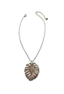 Colar Eva com pingente de folha black diamond e veneziana prata