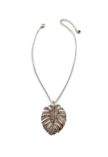 Colar Eva com pingente de folha black diamond e veneziana prata