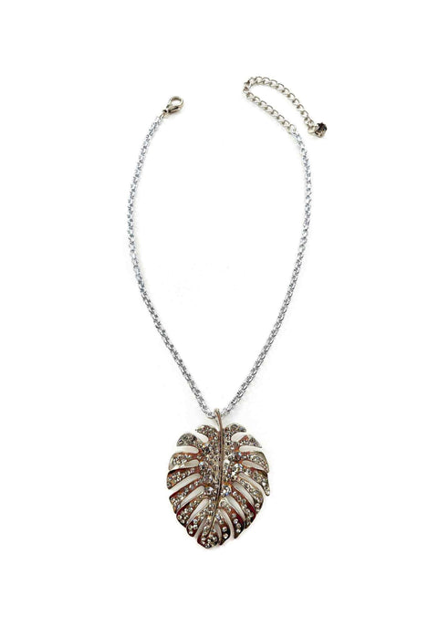 Colar Eva com pingente de folha black diamond e veneziana prata
