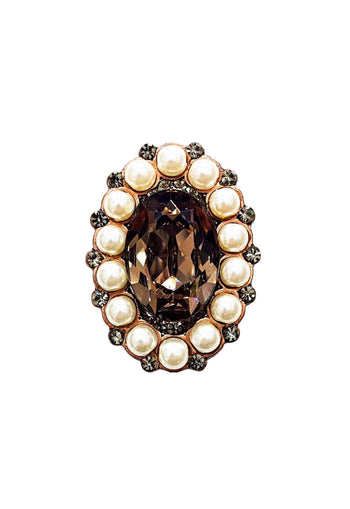 Anel Milena de perolas com pedra black diamond banhado no vintage