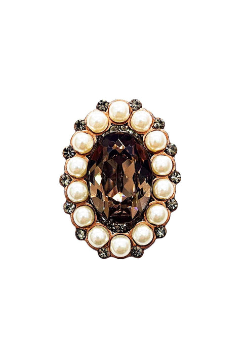Anel Milena de perolas com pedra black diamond banhado no vintage