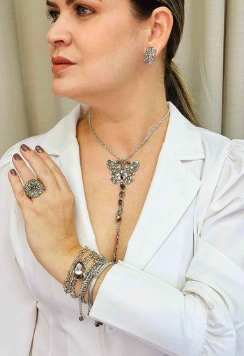 Brinco Angelita Silver de strass black diamond