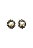 Brinco Milena de perolas com pedras black diamond banhado no vintage