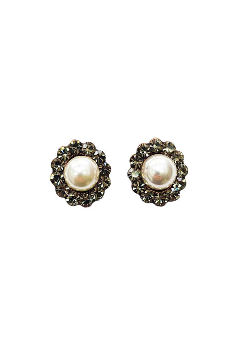Brinco Milena de perolas com pedras black diamond banhado no vintage