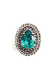 Anel Distinção prata oval com pedra verde e black diamond