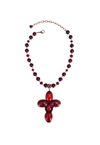 Colar Santo Luxo de crucifixo com pedras vermelhas banhado no vintage