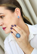 Brinco Agata com strass azul banhado no grafite