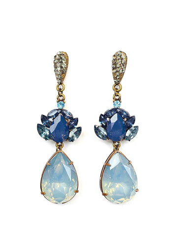 Brinco Helena glam ouro velho com pedras azuis