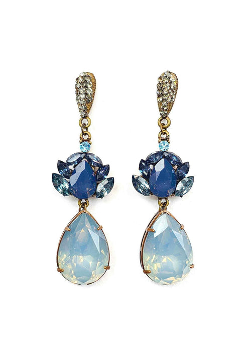 Brinco Helena glam ouro velho com pedras azuis
