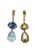 Brinco Helena glam ouro velho com pedras azuis