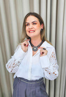 Colar Noa jet com elos e pingente preto