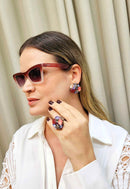 Óculos de Sol Juliana de acetato degrade vermelho e nude com lentes de proteção uv