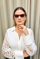 Óculos de Sol Juliana de acetato degrade vermelho e nude com lentes de proteção uv