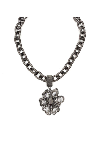Maxi colar Anne com pingnete de flor e elos onix