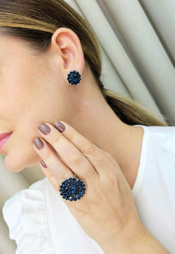 Anel Dione glam prata com pedras azuis