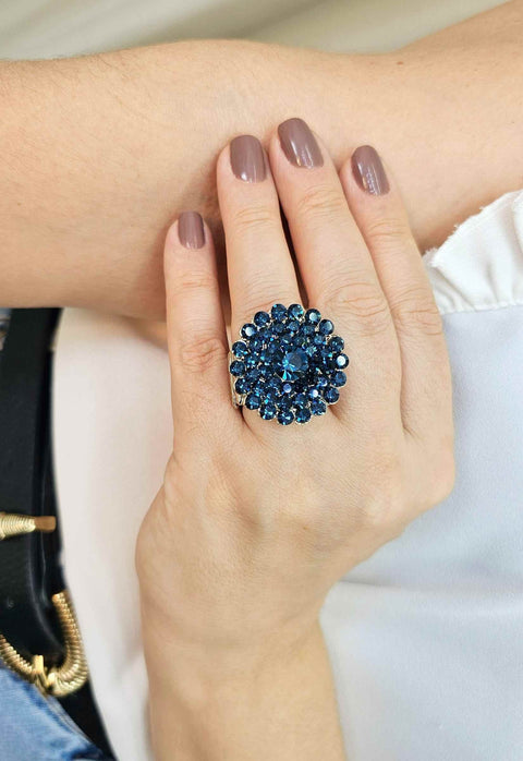 Anel Dione glam prata com pedras azuis