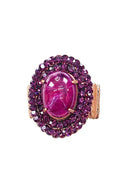 Anel Especial oval com pedras ametista banhado no vintage