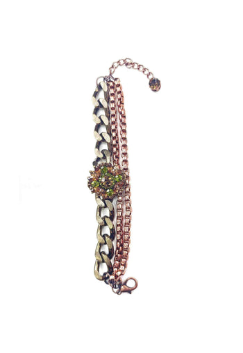 Pulseira Intuição de com pedras verdes banhado no vintage e ouro velho