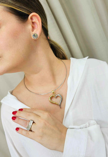 Colar Inovar com pingente de coração prata e dourado