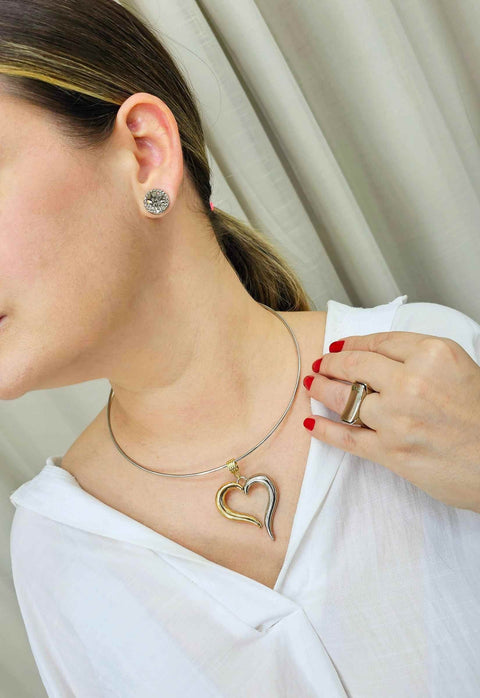 Colar Inovar com pingente de coração prata e dourado