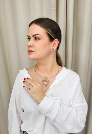 Colar Inovar com pingente de coração prata e dourado
