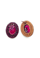 Brinco Especial oval com pedras ametista banhado no vintage