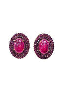 Brinco Especial oval com pedras ametista banhado no vintage