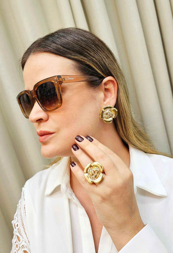 Óculos de Sol Fabiana de acetato marrom com lentes de proteção uv