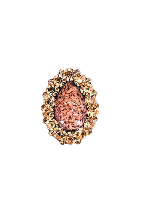 Anel Primadonna oval com gota na cor salmão banhado no vintage