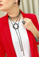 Colar pashmina Raika onix com pedras hematite