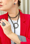 Colar pashmina Raika onix com pedras hematite