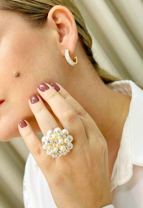 Brinco de argola Alicia com strass cristal