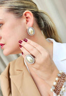 Brinco Clover vintage com perolas e strass